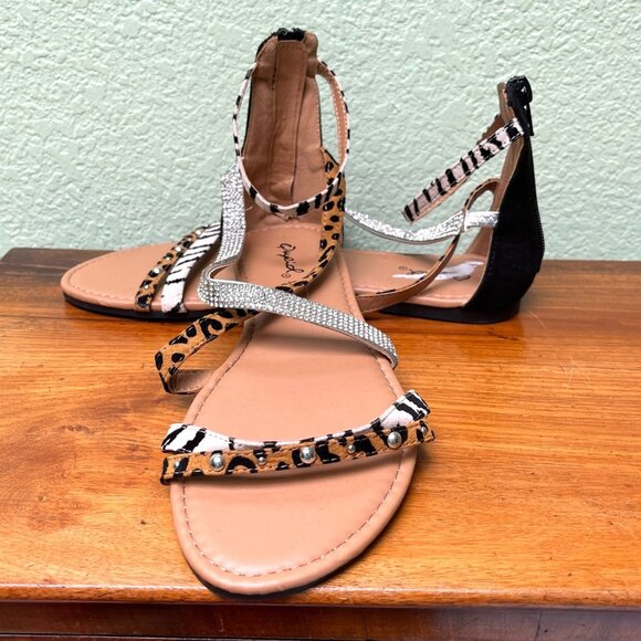 Qupid Gladiator Leopard and Rhinestone Sandals Size 8.5  NWOB - Picture 2 of 5